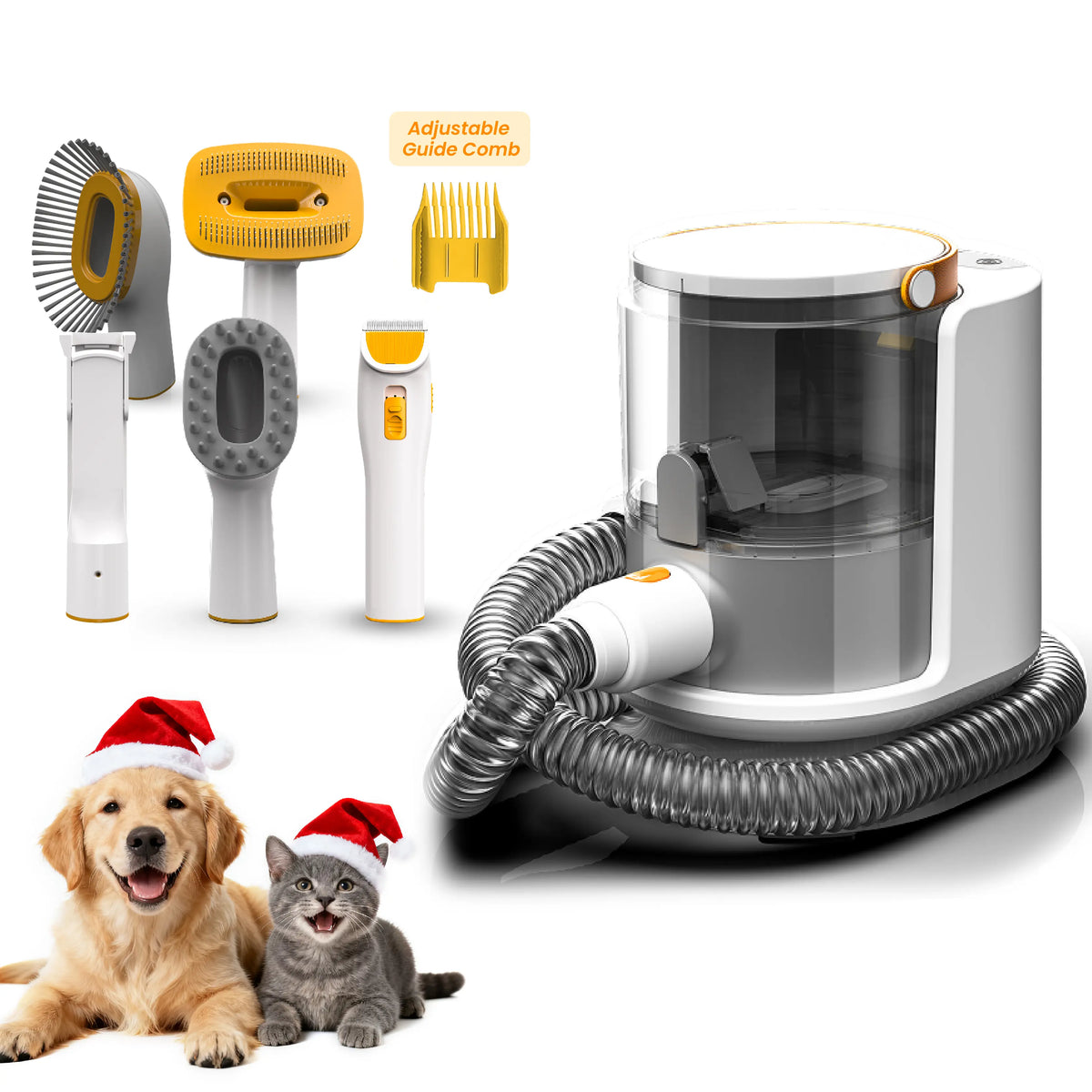 PUPPYOO 5-In-1 Dog & Cat Grooming Kit with Grooming Trimming Tool, 13000Pa Vacuum, 1.5L Dust Cup, 4M Cord, Whisper-Quiet Operation, Adjustable Guard Combs, Hair Remover Roller