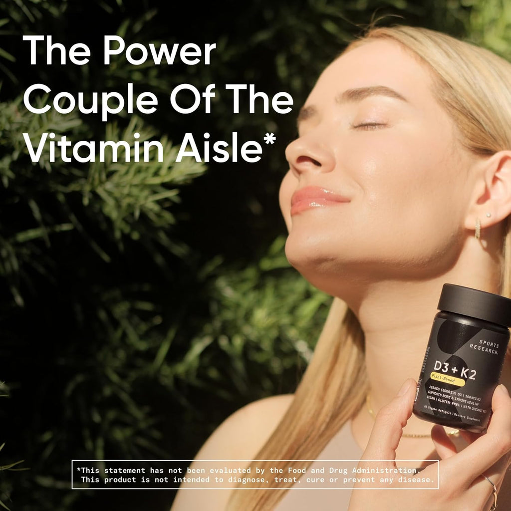 Sports Research® Vitamin D3 + K2 with 10,000Iu of Plant-Based D3 & 100Mcg of Vitamin K2 as MK-7 | Non-Gmo Verified & Vegan Certified 60Ct